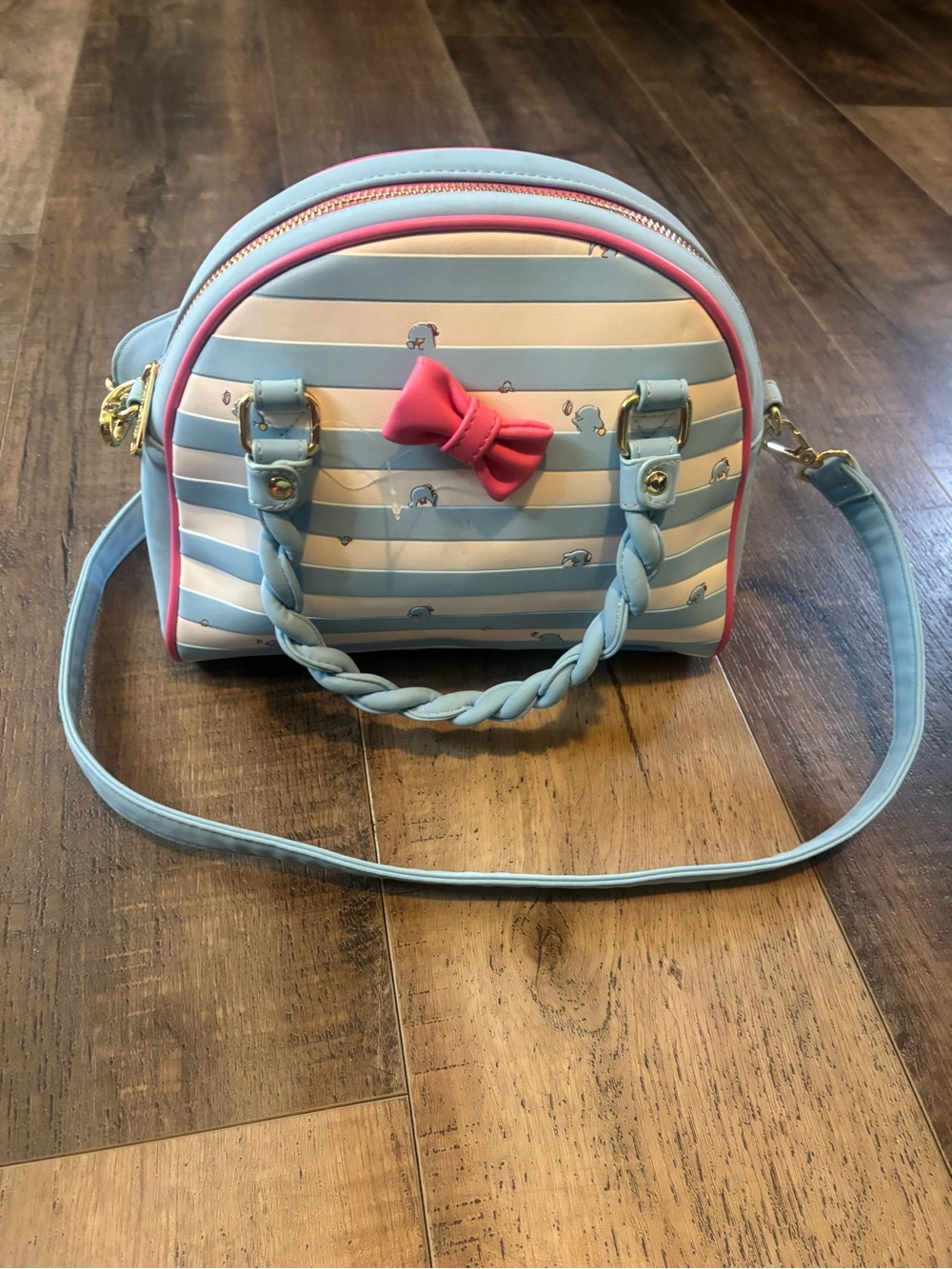 Loungefly Sanrio Blue and Pink Striped Crossbody Bag with Bow